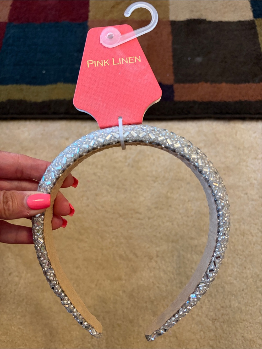 NWT Pink Linen Silver Crystal Headband